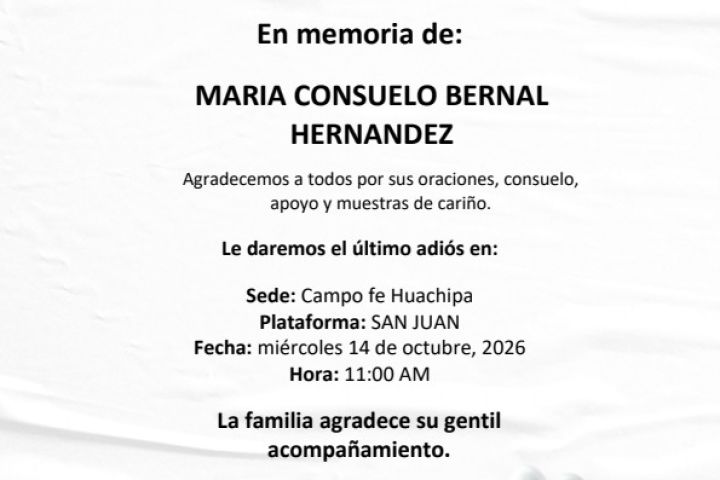 Velatorio de Nuestra María Consuelo Bernal Hernández (Q.E.P.D.)